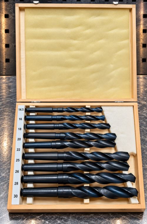 HSS Morse Taper Shank Drill Set, 9 Piece, 14.5mm-30mm, in Box