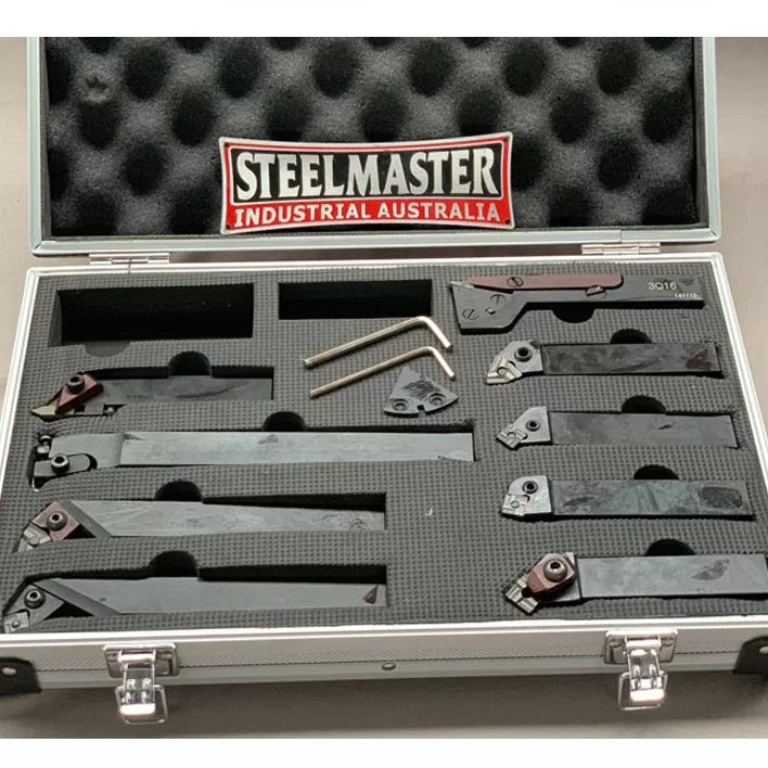 Lathe Turning Tool Set, 9-Piece Carbide Clamped Type, 16mm Shank