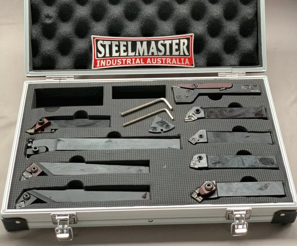 Lathe Turning Tool Set, 9-Piece Carbide Clamped Type, 16mm Shank