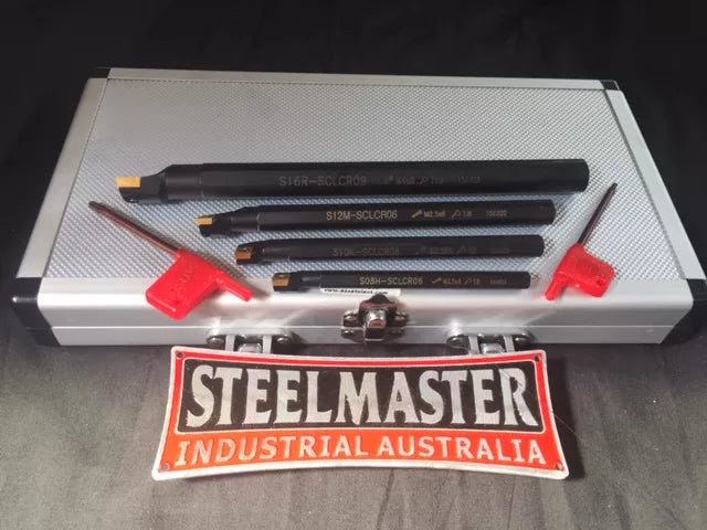 Lathe Boring Bar Kit, 4-Piece Set (8-16mm) with Spare Tips