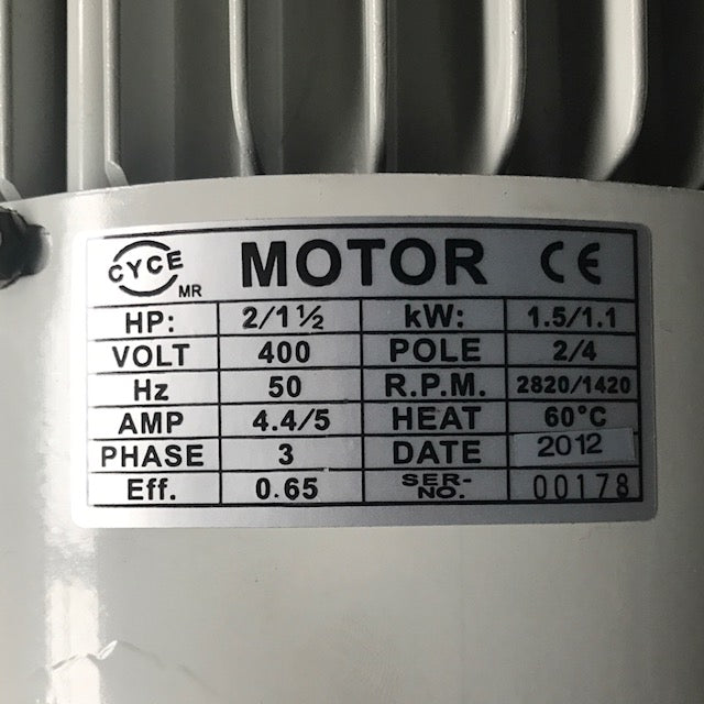 2-Speed 415V Motor, 2 - 1 1/2 HP, 1.5/1.1 Kw, for SM-HBS315/300A Bandsaw