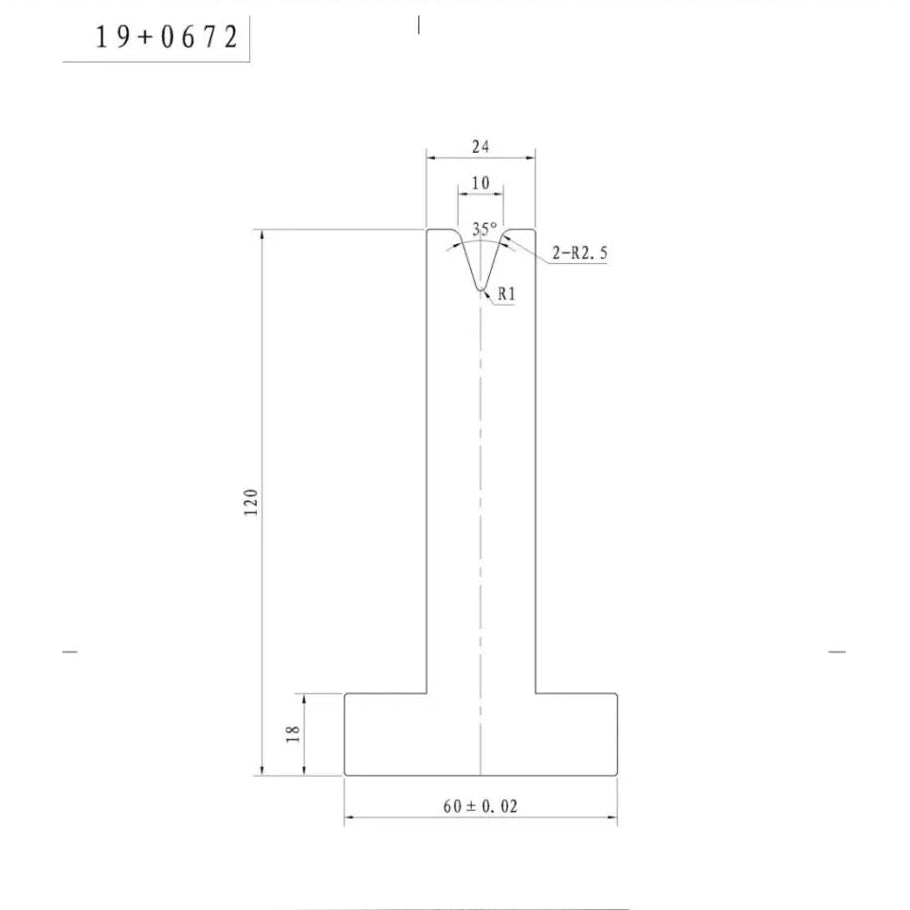 Pressbrake Tooling Bottom Single 10mm Vee US 20.410/35° V=10 R2.5 L.835mm