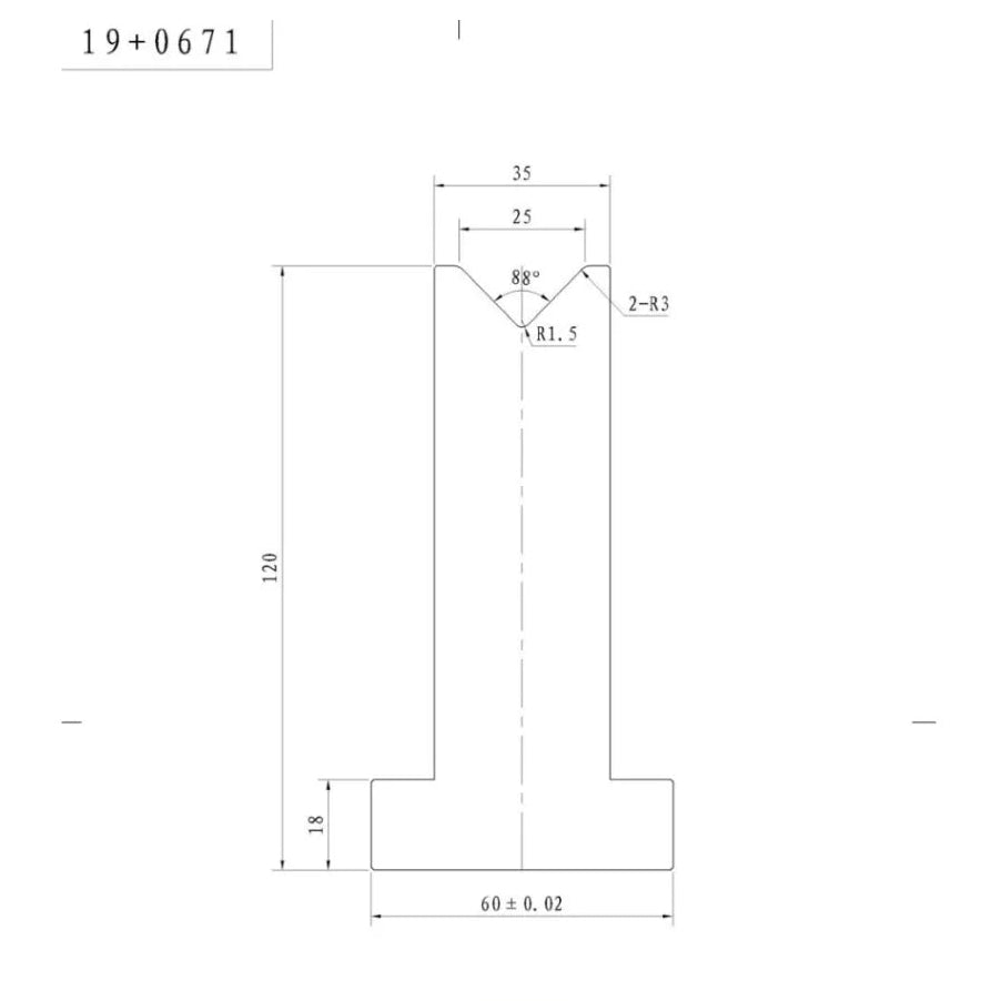 Bottom Single Vee Tooling 25mm, 88° (US 20.385) 835mm