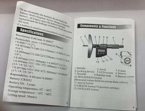 Digital Depth Micrometer, 0mm - 100mm Range