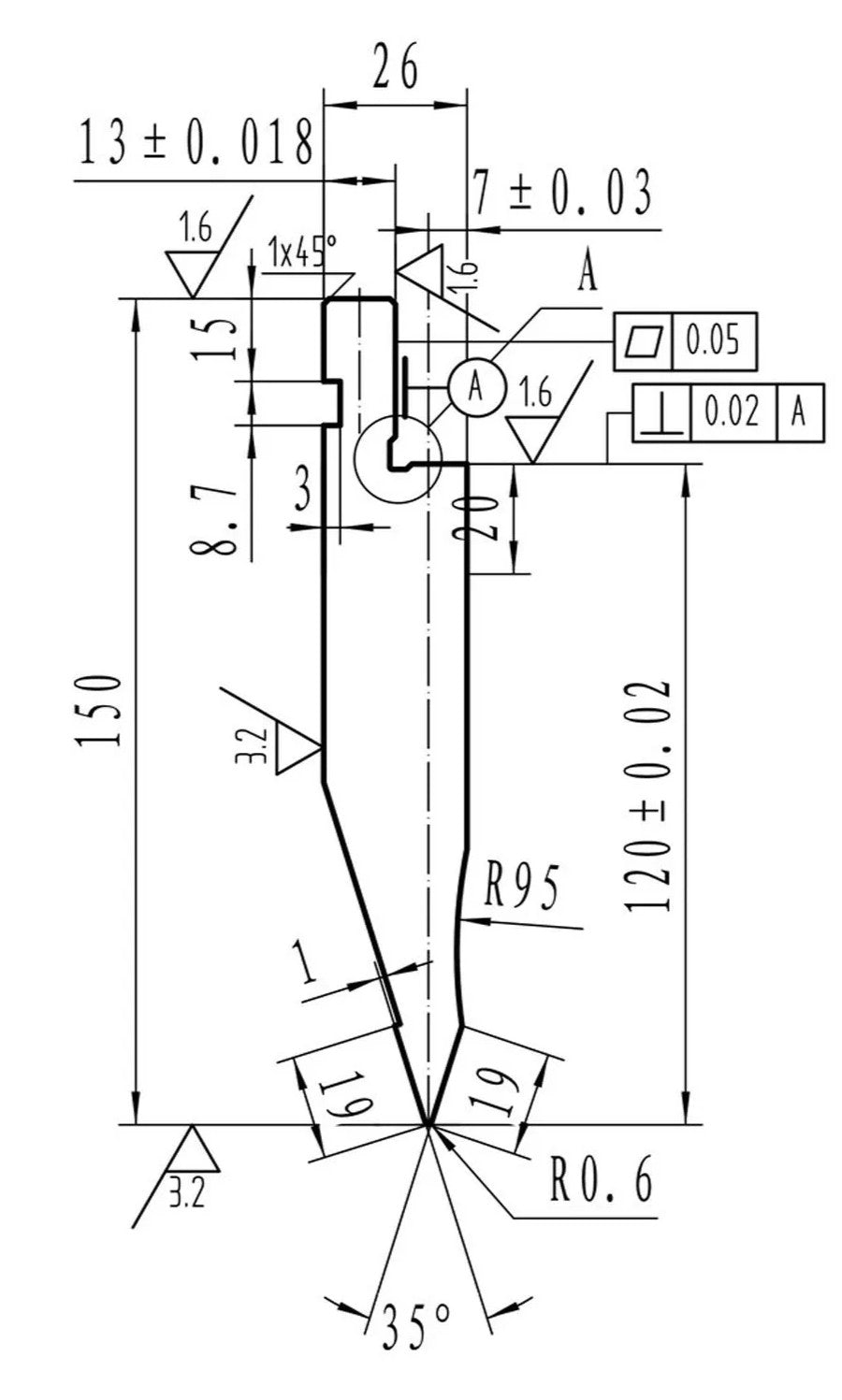Pressbrake Tooling Segmented Double Edge Knife Punch 4000mm