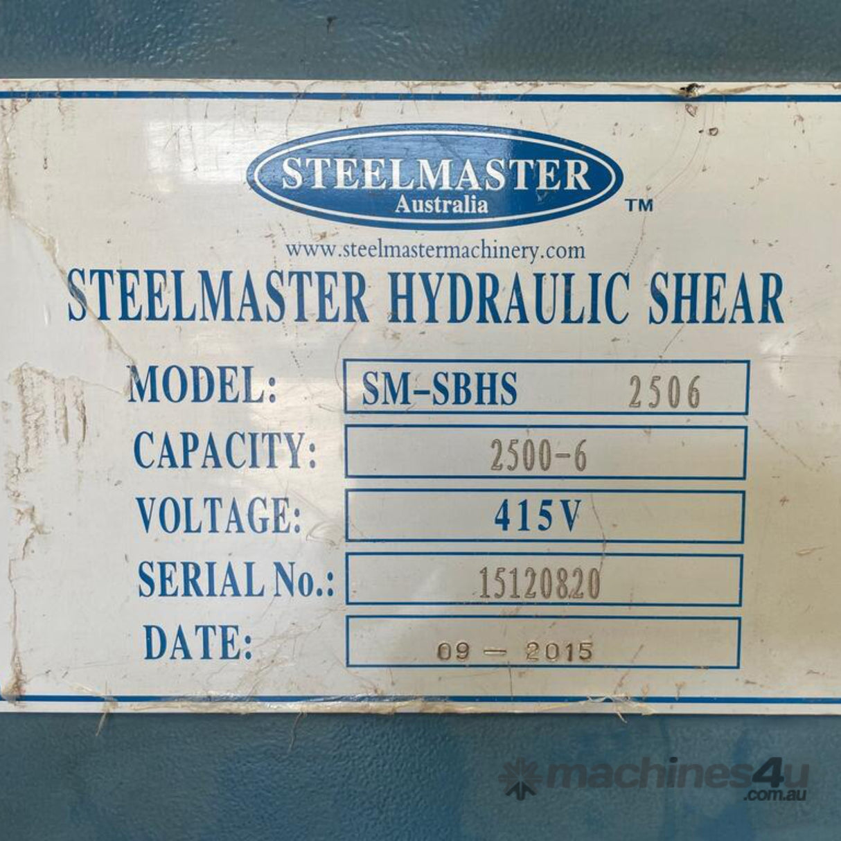 Steelmaster 2500 x 6mm Used Guillotine