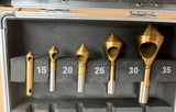 HSS Countersinking Deburring Cutter Set, 90 Degree, 5 Piece with Stand
