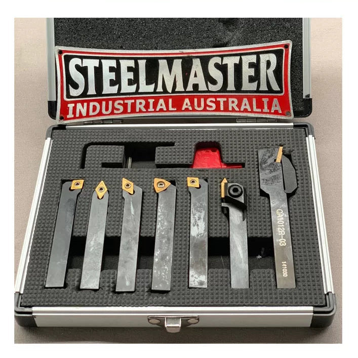 Lathe Turning Tool Set, 7-Piece Carbide Clamped Type, 10mm Shank