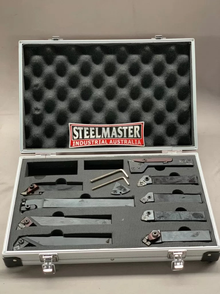 Lathe Turning Tool Set, 9-Piece Carbide Clamped Type, 16mm Shank