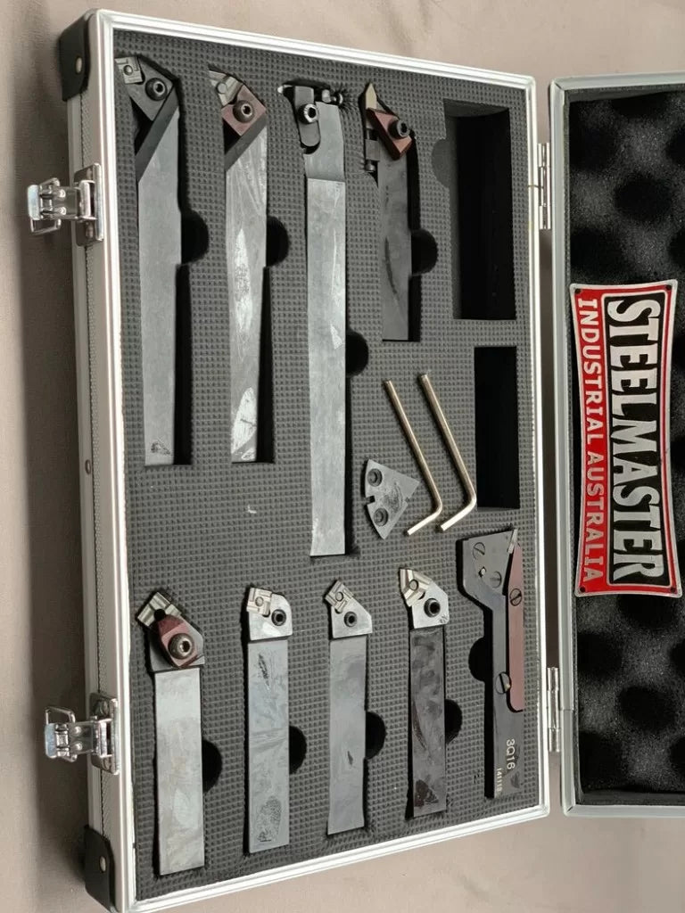Lathe Turning Tool Set, 9-Piece Carbide Clamped Type, 25mm Shank