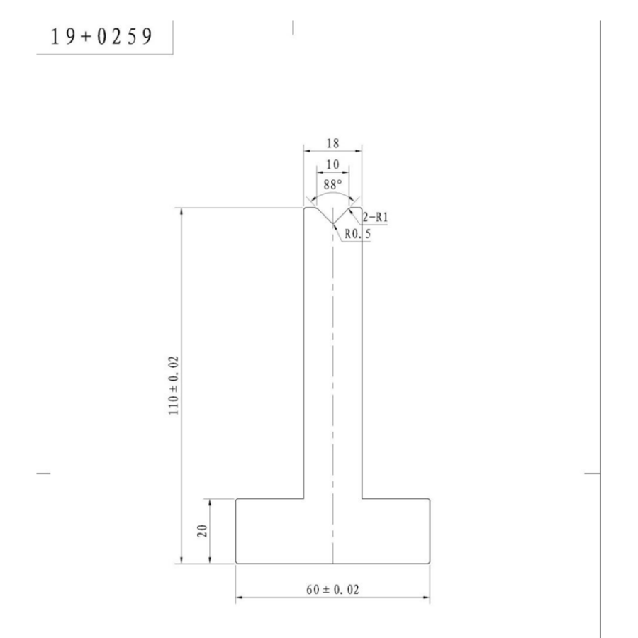 Bottom Single Vee Tooling 20mm, 35° (US 20.420) 835mm