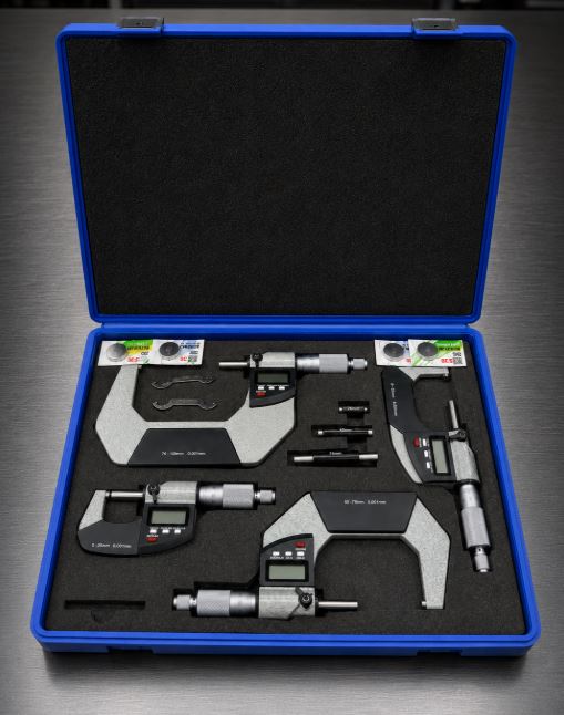 Digital LCD Micrometer Set, 4 Piece, 0-100mm Range