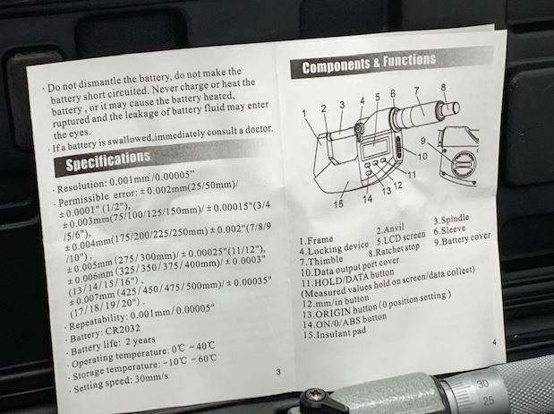 Digital Micrometer, 50-75mm Range, Dual Reading