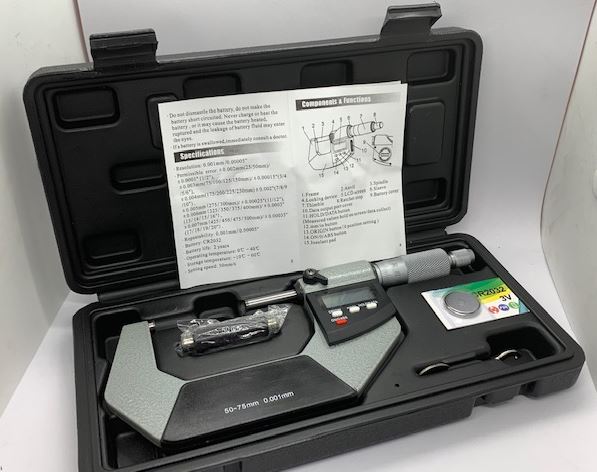 Digital Micrometer, 50-75mm Range, Dual Reading