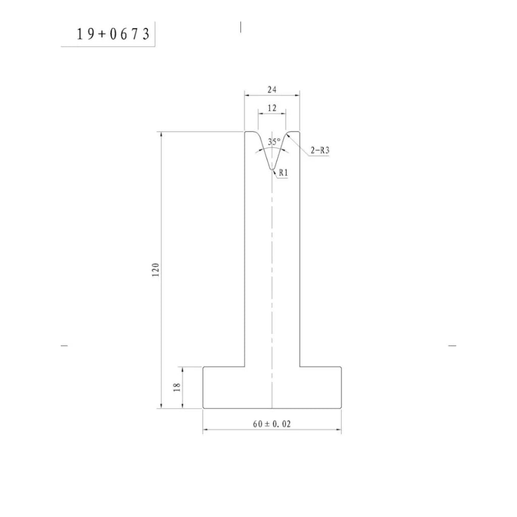 Pressbrake Tooling Bottom Single 12mm Vee US 20.412/35° V=12 R3.0 L.835mm