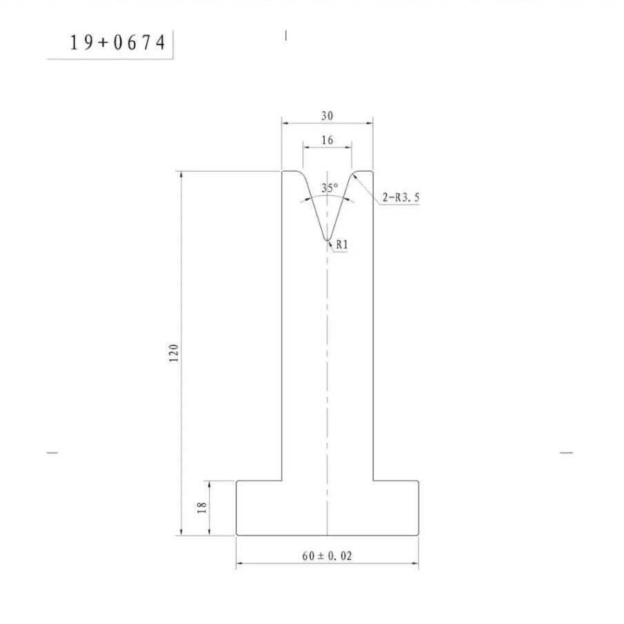 Bottom Single Vee Tooling 16mm, 35° (US 20.416) 835mm