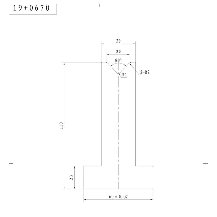 Bottom Single Vee Tooling 20mm, 88° (US 20.384) 835mm