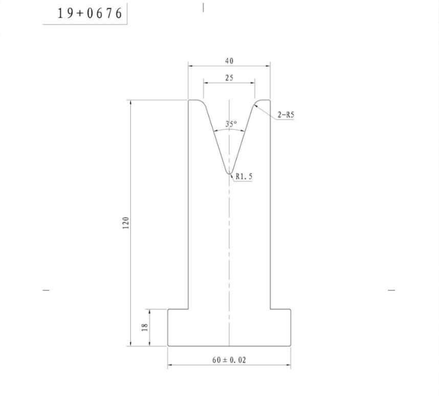Bottom Single Vee Tooling 25mm, 35° (US 20.425) 835mm