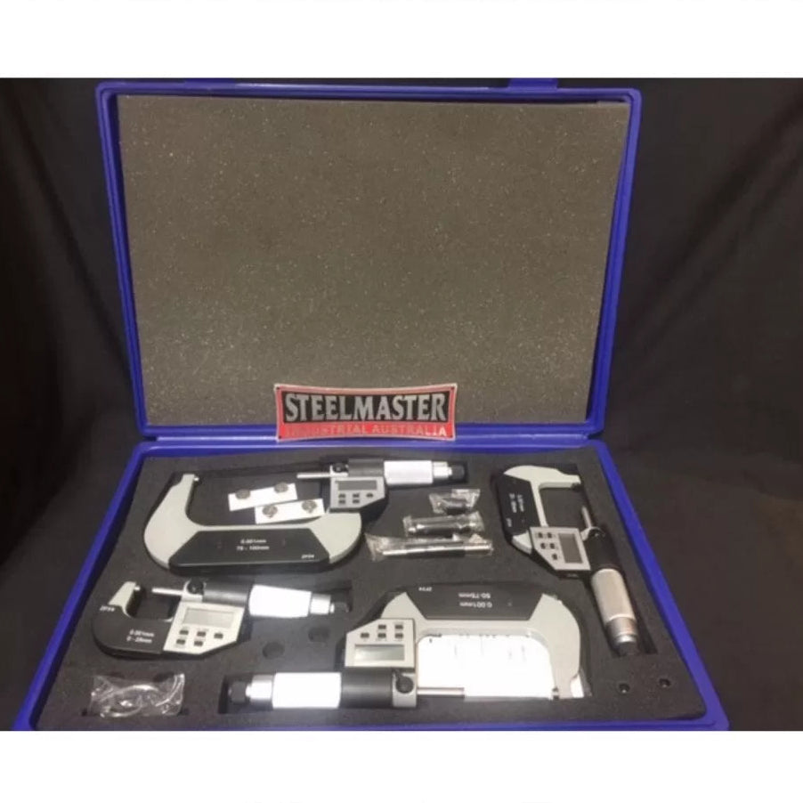 Digital LCD Micrometer Set, 4 Piece, 0-100mm Range
