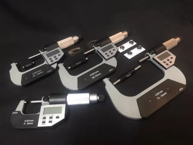 Digital LCD Micrometer Set, 4 Piece, 0-100mm Range