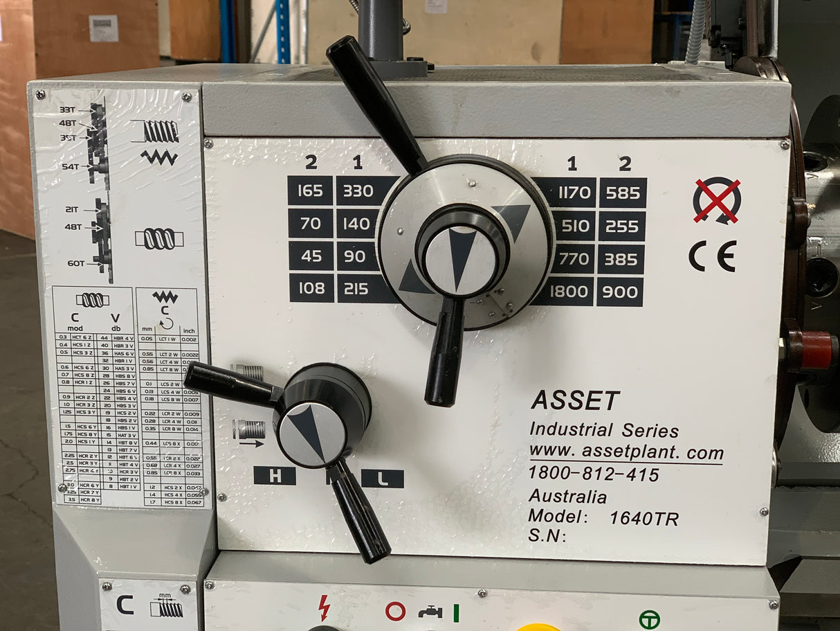 ASSET 1640TR – EURO Toolroom Precision Lathe. 1000mm Centres, 410mm Swing, 52mm Bore, 2 Axis DRO
