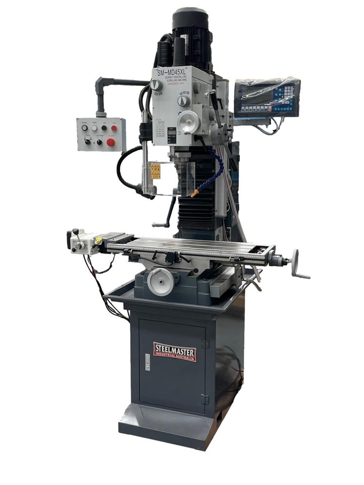 Geared Drive Mill Drill With DRO, Coolant, Power Head Up & Down