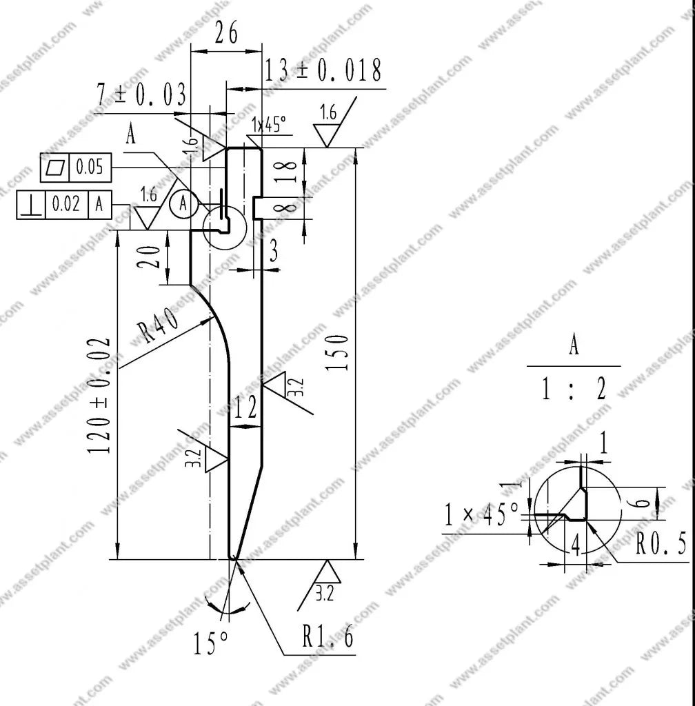 Single Edge Knife Top Punch - Pressbrake Tooling – 800mm Long x 15º Profile – Type 2