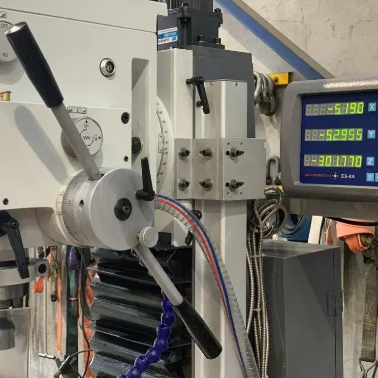 Geared Drive Mill Drill with DRO, Coolant, Dovetail Guides, Power Head Up & Down. Power Drawbar.