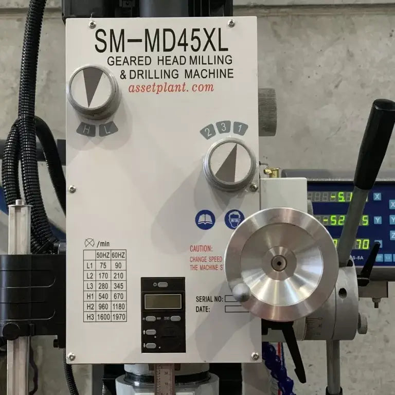 Geared Drive Mill Drill with DRO, Coolant, Dovetail Guides, Power Head Up & Down. Power Drawbar.