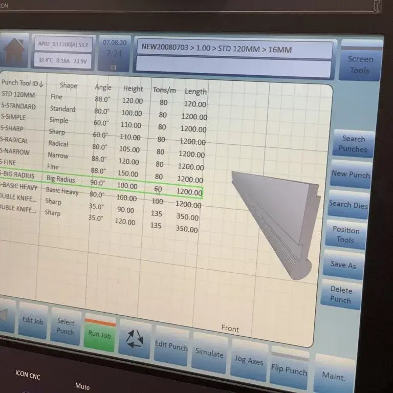 CNC Hydraulic Pressbrake. 3200mm x 90Ton. 2 Axis CNC iCON Graphical