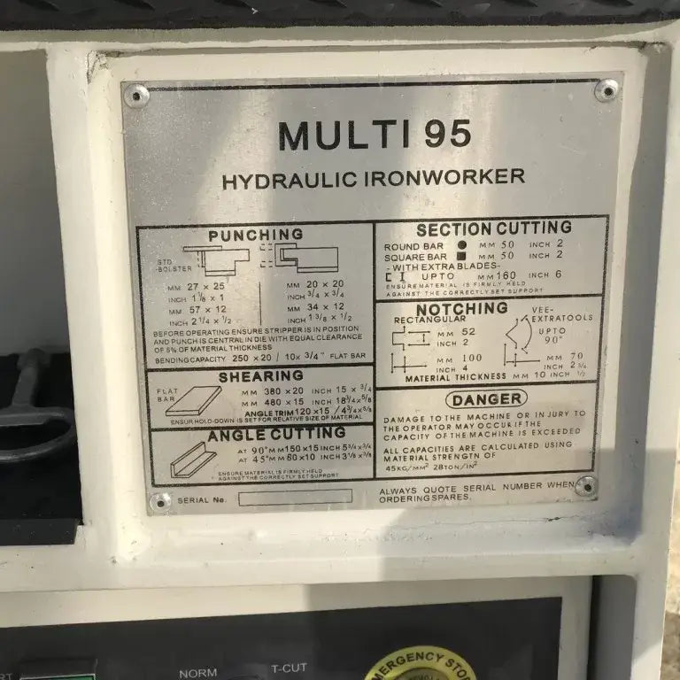 MULTI 95. Punch & Shear. Steelmaster 95Ton Hydraulic Double Cylinder, Punch, Shear. Crop & Notch