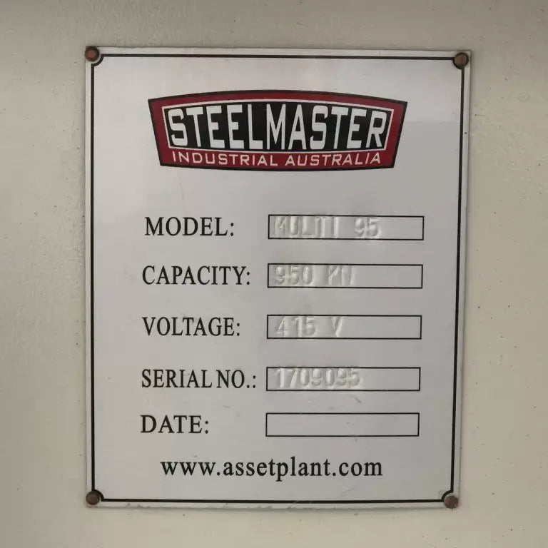 MULTI 95. Punch & Shear. Steelmaster 95Ton Hydraulic Double Cylinder, Punch, Shear. Crop & Notch