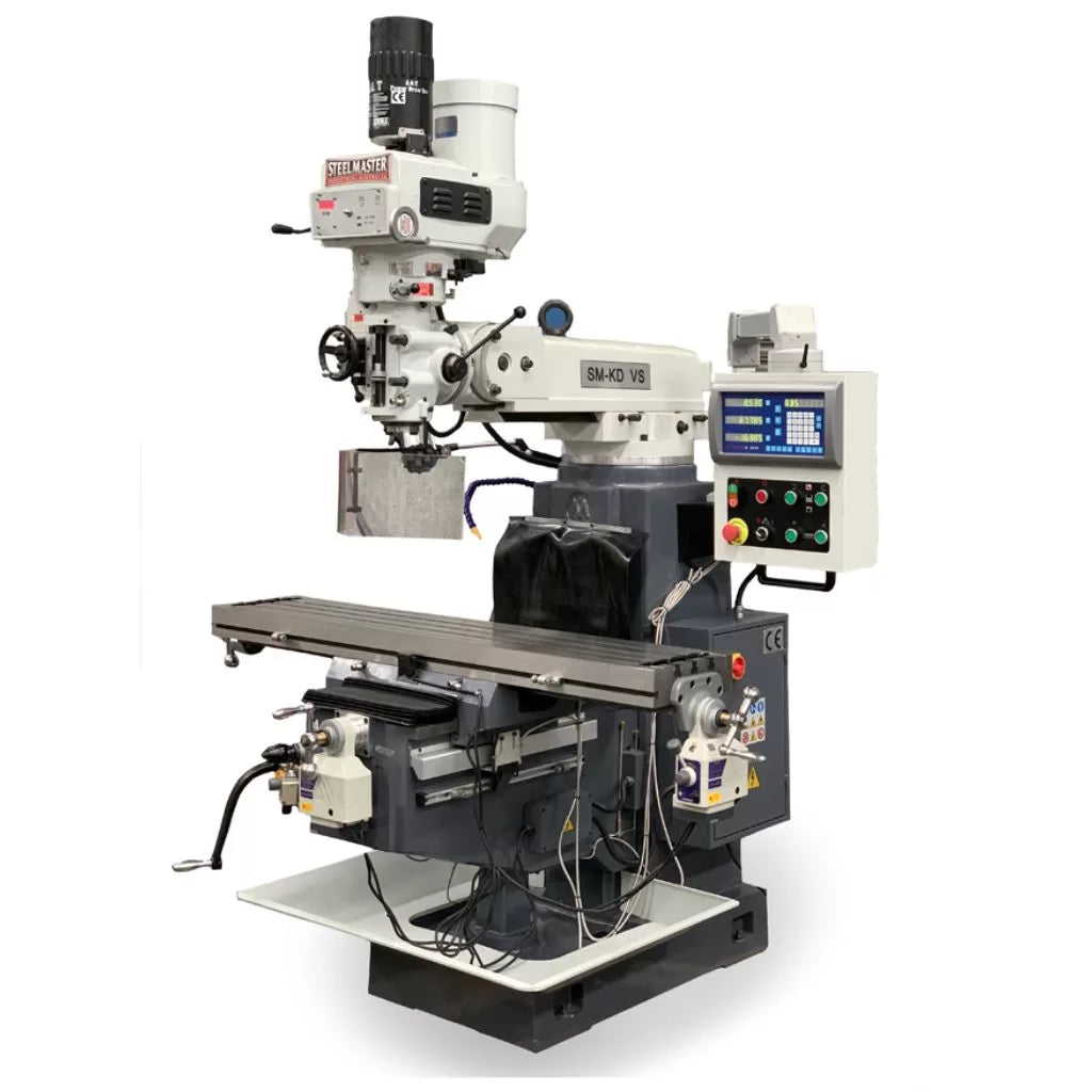 SM-KD4VS. Turret Mill Steelmaster. Pwr Draw Bar, ISO40 Spindle, 2 Axis Power Feed, 3 Axis DRO