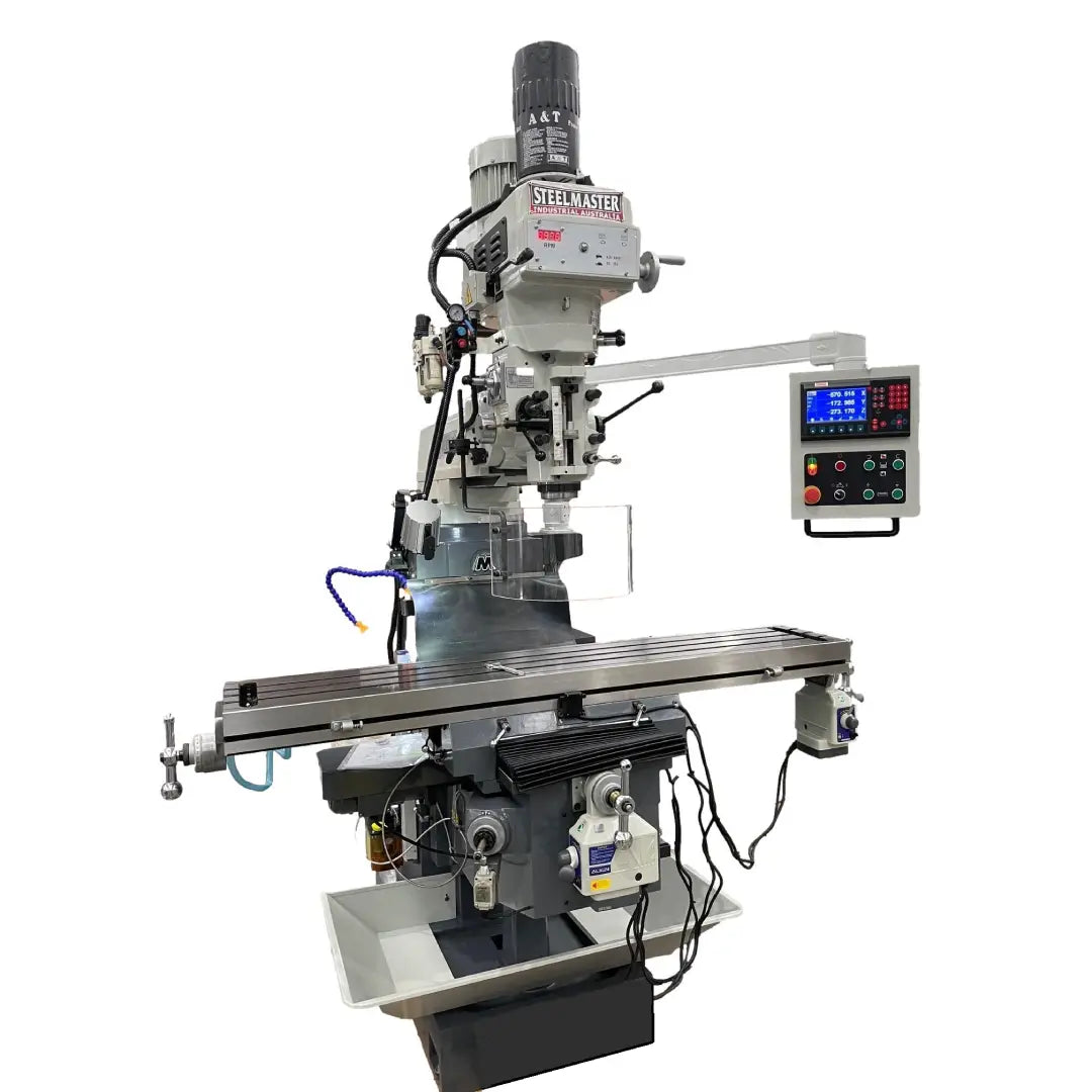 Turret Mill, Pwr Draw Bar, ISO40 Spindle, 2 Axis Power Feed, 3 Axis DRO